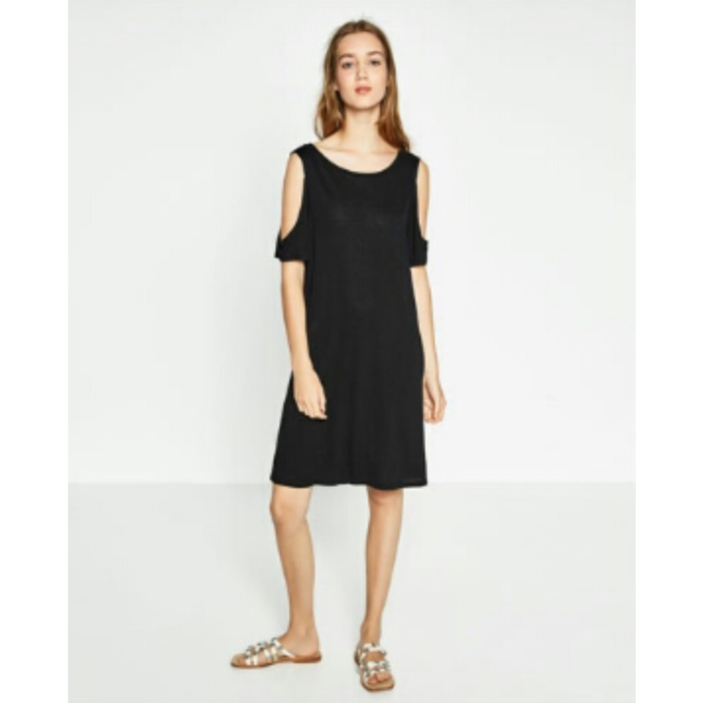 Zara Open Shoulder Black Dress Size S